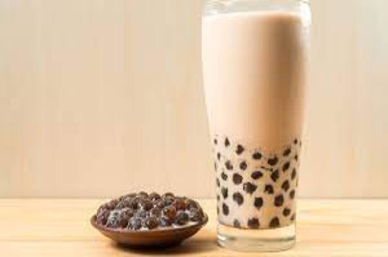 Bubble tea with seeds.